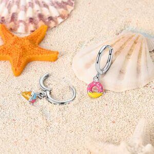 NEW ✨ 925 Silver Enamel Doughnut & Ice Cream Dangle Earrings Hypoallergenic Gift